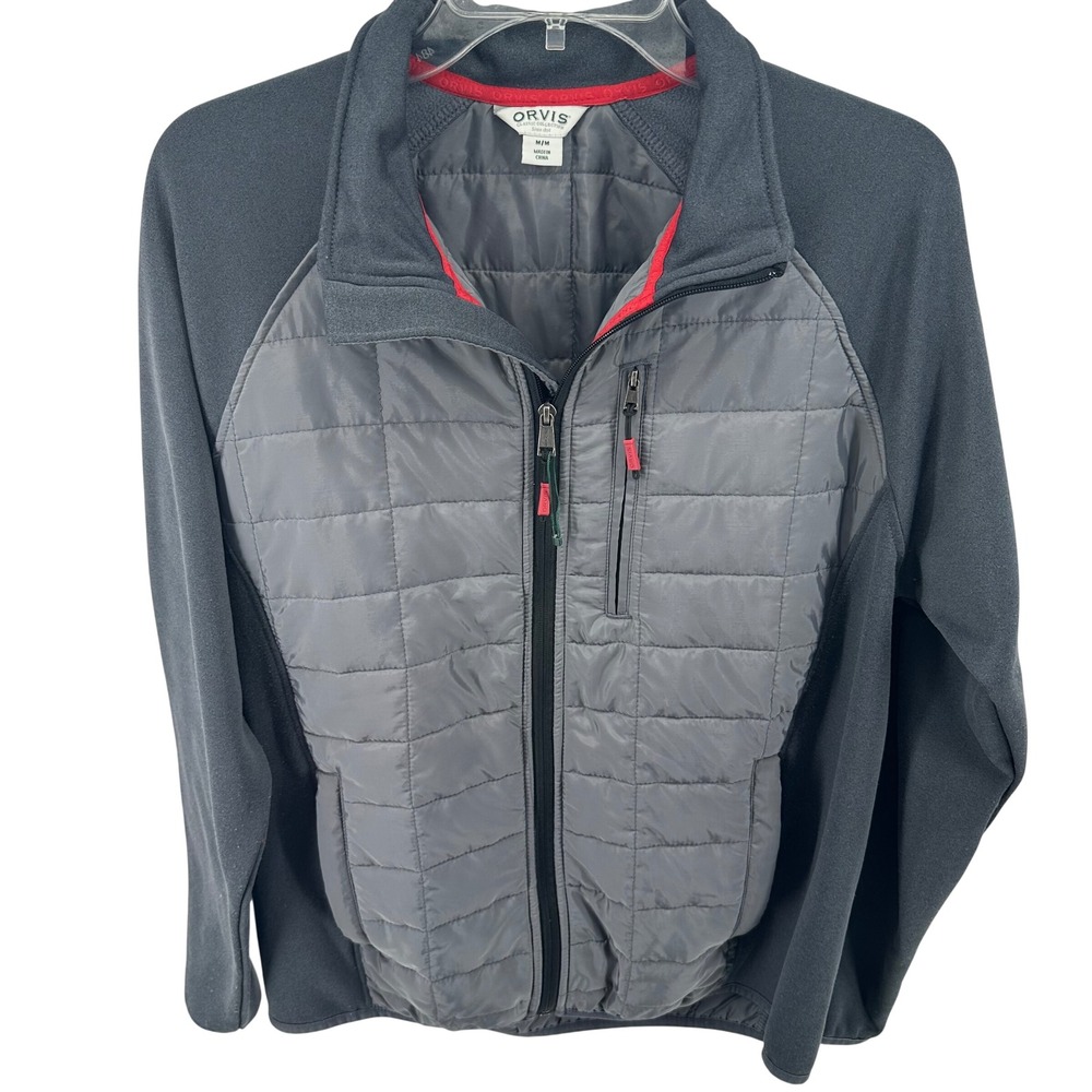 Orvis Classic Collection Womens Gray Hybrid Quilted Fleece Full Zip Jacket‎ Med